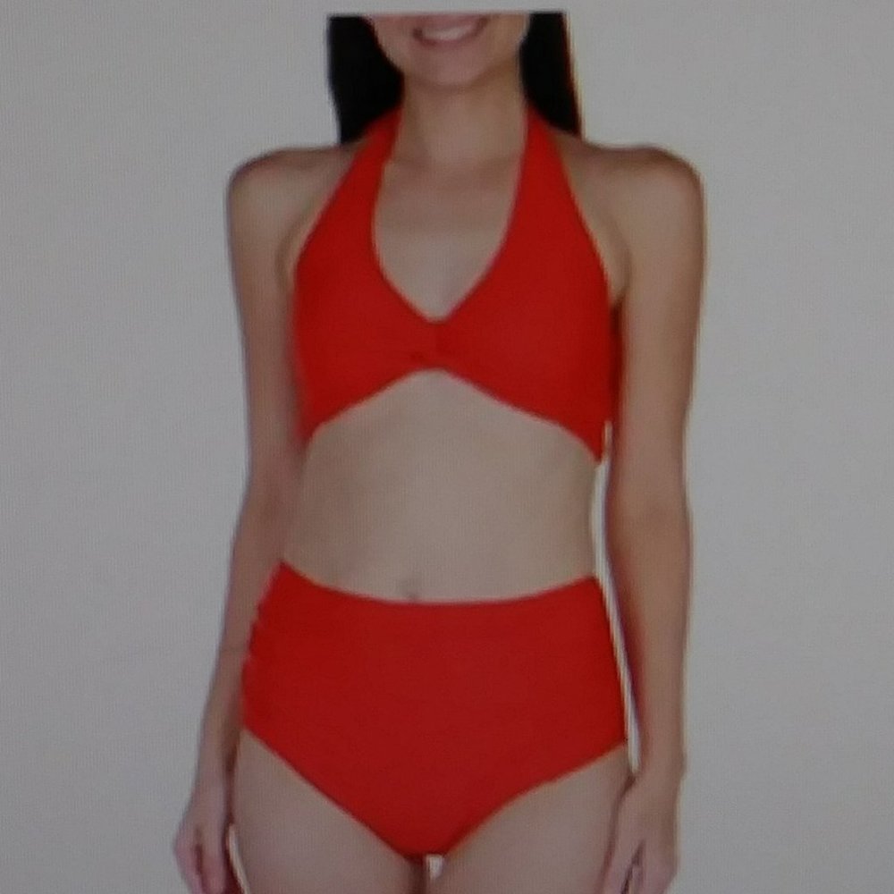 Nicole Miller Women's Solid 2 PC. Swimsuit Red